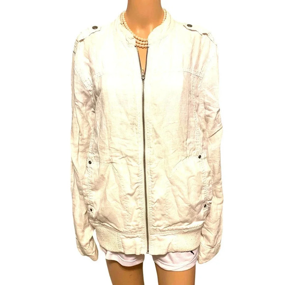 Heritage 1981 100% Linen Full zip Jacket Women Size L pockets - Picture 1 of 9